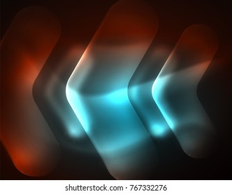 Futuristic neon glowing arrows techno background, abstract 3d technology lines. Transparent direction shapes on color backdrop. Geometric minimal abstract background with light effects