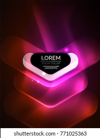 Futuristic neon glowing arrows techno background, abstract 3d technology lines. Transparent direction shapes on color backdrop. Geometric minimal abstract background with light effects