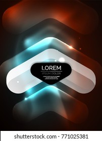 Futuristische Neon leuchtende Pfeile Techno-Hintergrund, abstrakte 3D-Technologielinien. Transparente Richtungsformen auf Farbhintergrund. Geometrischer, minimaler abstrakter Hintergrund mit Lichteffekten