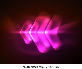 Futurista neón brillando flechas de fondo tecno, líneas abstractas de tecnología 3d. Formas de dirección transparentes en el fondo de color. Fondo abstracto geométrico mínimo con efectos de luz