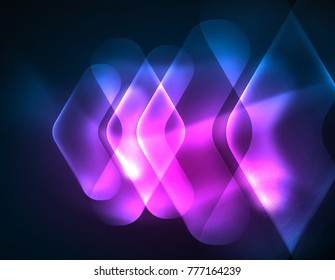 Futurista neón brillando flechas de fondo tecno, líneas abstractas de tecnología 3d. Formas de dirección transparentes en el fondo de color. Fondo abstracto geométrico mínimo con efectos de luz