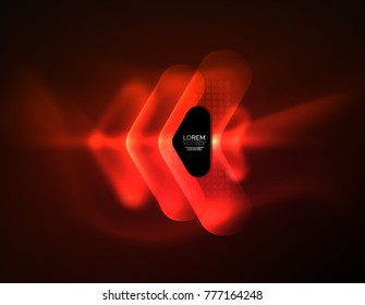 Futuristic neon glowing arrows techno background, abstract 3d technology lines. Transparent direction shapes on color backdrop. Geometric minimal abstract background with light effects