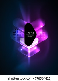 Futurista neón brillando flechas de fondo tecno, líneas abstractas de tecnología 3d. Formas de dirección transparentes en el fondo de color. Fondo abstracto geométrico mínimo con efectos de luz