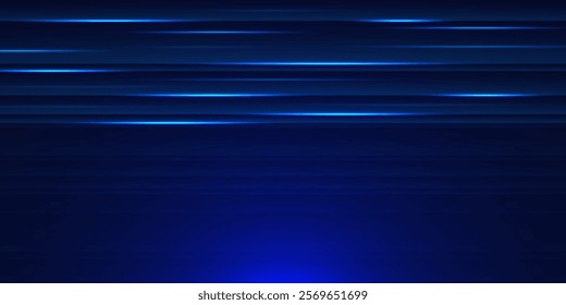 Futuristic neon glowing lines blur. Laser beam lines on dark blue background. Vector illustration