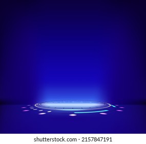 Futuristic neon glowing portal. 3d style vector banner with copy space