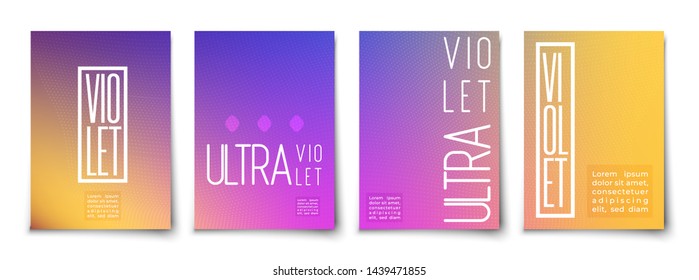 Futuristic neon glowing vibrant lines abstract background cover template set. Minimal halftone trendy future colors gradient mockup
