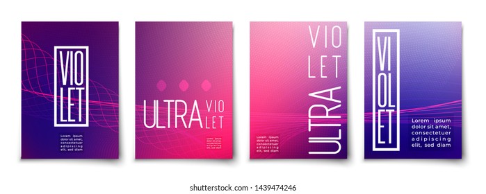 Futuristic neon glowing vibrant lines abstract background cover template set. Minimal halftone trendy future colors gradient mockup
