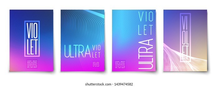 Futuristic neon glowing vibrant lines abstract background cover template set. Minimal halftone trendy future colors gradient mockup