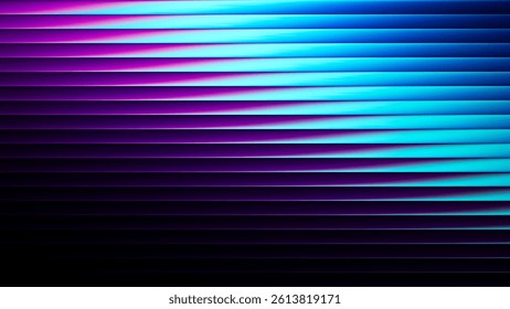 Futuristic neon gradient pattern with horizontal glowing lines blending smooth and radiant colors. Minimalistic abstract dark background perfect for creative digital tech designs. Vector illustration