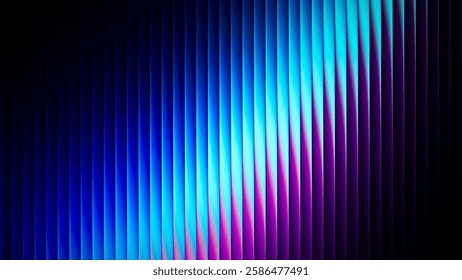 Futuristic neon gradient pattern with vertical glowing lines blending smooth and radiant colors. Minimalistic abstract dark background perfect for creative digital tech designs. Vector illustration