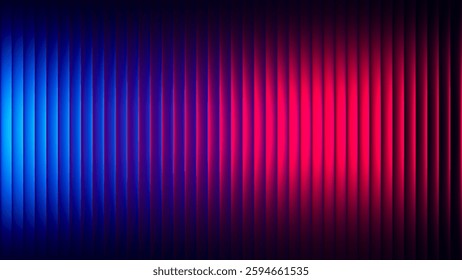 Futuristic neon gradient pattern with vertical glowing lines blending smooth deep blue and vivid red colors. Minimalistic dark background perfect for creative digital tech designs. Vector illustration