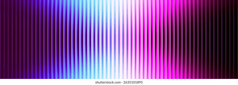 Futuristic neon gradient pattern with vertical glowing lines blending smooth deep pink and vivid purple colors. Minimalistic dark background perfect for creative tech designs. Vector illustration