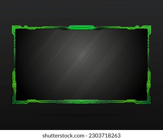 Futuristic neon green border stream overlay webcam screen gui border frame for video broadcast
