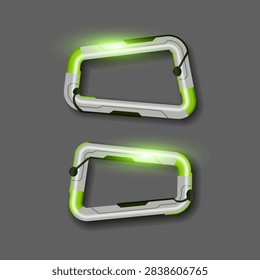 Futuristic Neon Green Frame Set, Sci Fi HUD Rectangular Borders with Metallic Technology Design