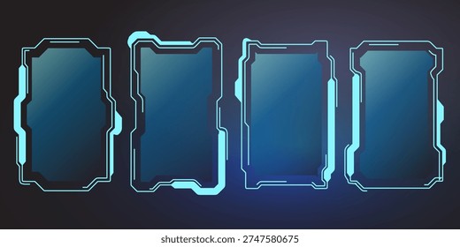 Futuristic Neon HUD Frame Collection Blue Sci Fi Interface Panels Set