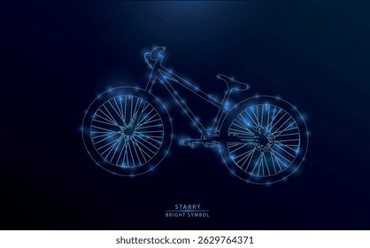 Futuristic neon illustration of a bicycle glowing with blue and green lights on a dark background. Ideal for eco-transport, cycling, digital art, or sports-themed creative designs and media.