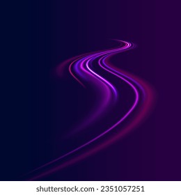 Futuristische Neonbeleuchtung. Hohe Geschwindigkeit des hellen Konzepts Hintergrund. Abstrakte, bunte Lichtwege mit unscharfem Bewegungseffekt, Geschwindigkeitshintergrund. Radiale Bewegung, unscharfer Hintergrund. Vektorgrafik.