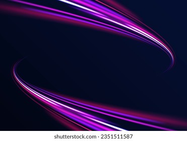 Futuristic neon light effect. High speed of light concept background. Abstract colorful light trails with motion blur effect, speed background. Radial motion blur background. Vector illustration.