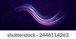 Futuristic neon light line trails. Curve light effect. glowing wave swirl, impulse cable lines, bright sparkling background. Long time exposure. Vector	
