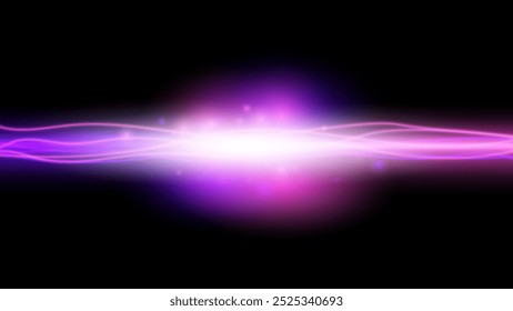 Futuristic neon light line trails with flash and neon glow and bokeh modern design element. Vector illustration
