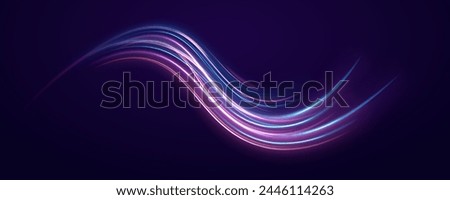 Futuristic neon light line trails. Curve light effect. glowing wave swirl, impulse cable lines, bright sparkling background. Long time exposure. Vector	
