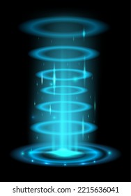 Futuristic neon light portal. Glowing tunnel rings. Vector illustration