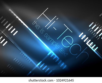 Futuristic neon lights on dark background, digital abstract techno backgrounds. Glowing shiny lines template with sparkle effects