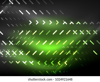 Futuristic neon lights on dark background, digital abstract techno backgrounds. Glowing shiny lines template with sparkle effects