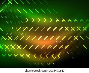 Futuristic neon lights on dark background, digital abstract techno backgrounds. Glowing shiny lines template with sparkle effects
