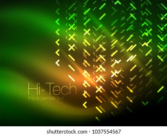 Futuristic neon lights on dark background, digital abstract techno backgrounds. Glowing shiny lines template with sparkle effects