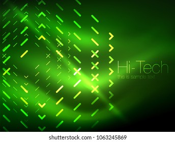 Futuristic neon lights on dark background, digital abstract techno backgrounds. Glowing shiny lines template with sparkle effects
