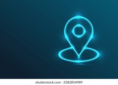 Futuristic Neon Location Icon, Digital GPS Pin, Glowing Navigation Symbol, Cyber Map Marker, AI Technology
