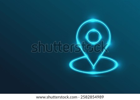 Futuristic Neon Location Icon, Digital GPS Pin, Glowing Navigation Symbol, Cyber Map Marker, AI Technology

