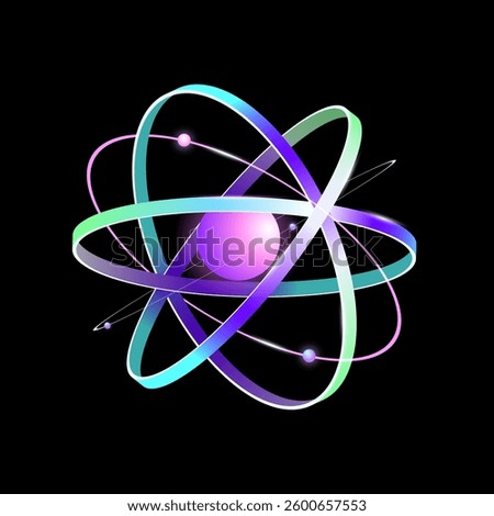 Futuristic Neon Orbit with Glowing 3D Atom Rings for AI Science Innovation and Machine Learning perfect for Artificial Intelligence Tech Biotechnology and Digital Assistant Concepts