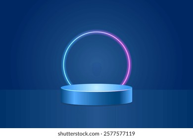 Futuristic Neon Podium with Glowing Ring for Product Display