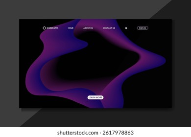 Futuristic Neon Purple Fluid Shape on Dark Background, Modern Abstract Web Design Template