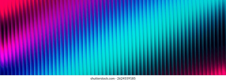 Futuristic neon ribbed fractal glass waves textures blend into mesmerizing gradient. Bold and dynamic design blending bright colors and geometry visuals full of energy and rhythm. Vector illustration