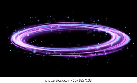 Futuristic Neon Ring with Sparkling Light Particles