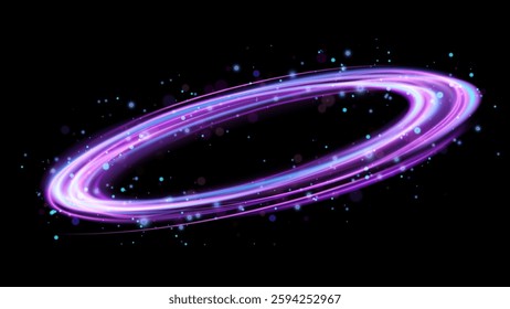 Futuristic Neon Ring with Sparkling Light Particles