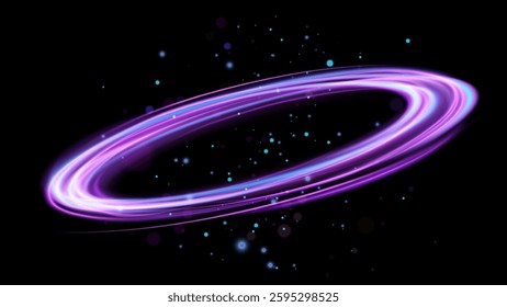 Futuristic Neon Ring with Sparkling Light Particles