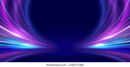 Tecnología abstracta de fondo de luz de velocidad de neón futurista rayas brillantes rastro de luz de movimiento rastro de energía digital rayo de velocidad de ciencia ficción flujo de línea brillante Fondo de pantalla tecnológico.