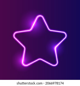 Futuristic Neon star frame border. Purple neon glowing background