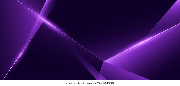 Futuristic neon tech background with glowing purple diagonal lines and geometric polygon
