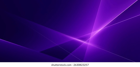 Fundo tecnológico neon futurista com linhas diagonais roxas brilhantes e polígono geométrico