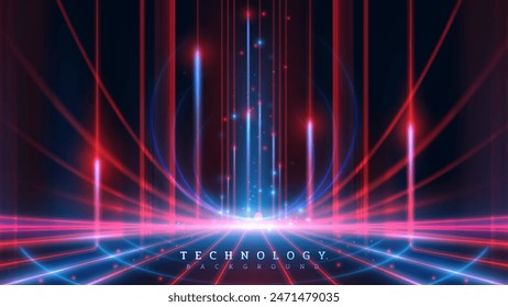 Futuristic Neon Technology Background with Red and Blue Lights, Perfect for Technology and Sci-Fi Themes. Vector Illustration.