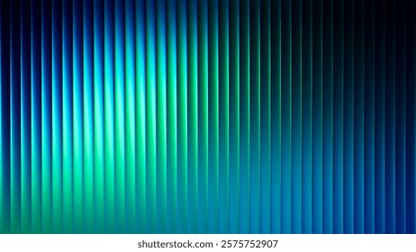 Futuristic neon texture with vibrant shades of blue green gradients and bright smooth fluted vertical lines. Bold dynamic design blending smooth tones and radiant colors for modern visual art project