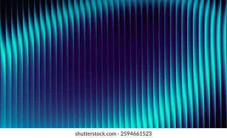 Futuristic neon texture with vibrant shades of blue green gradients and bright smooth fluted vertical lines. Bold dynamic design blending smooth tones and radiant colors for modern visual art project