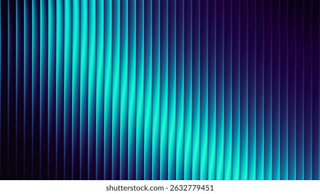 Futuristic neon texture with vibrant shades of blue wavy gradient and bright smooth fluted vertical lines. Bold dynamic design blending smooth tones and radiant colors and energy for modern visual art