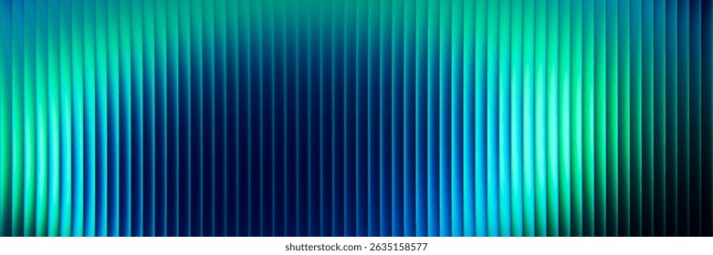 Futuristic neon texture with vibrant shades of blue green gradients and bright smooth fluted vertical lines. Bold dynamic design blending smooth tones and radiant colors for modern visual art project