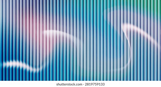 Futuristic neon texture with vibrant shades of blue wavy gradient and bright smooth fluted vertical lines. Bold dynamic design blending smooth tones and radiant colors and energy for modern visual art